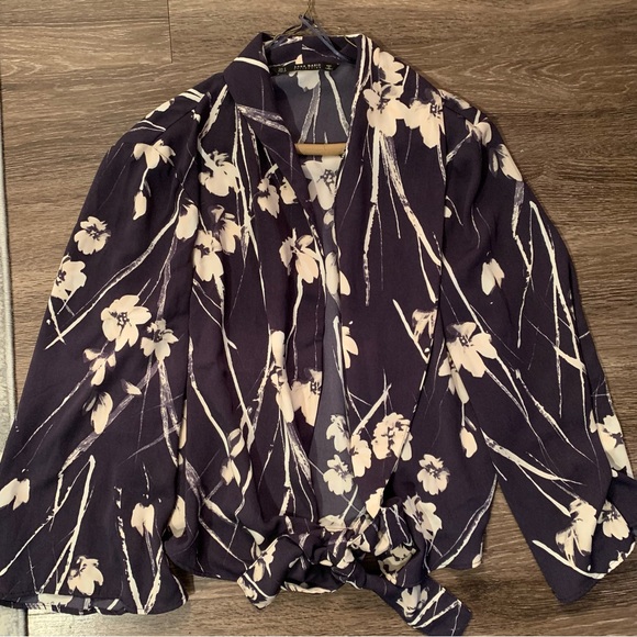 ZARA Floral Blazer with Front Ties - Picture 4 of 5